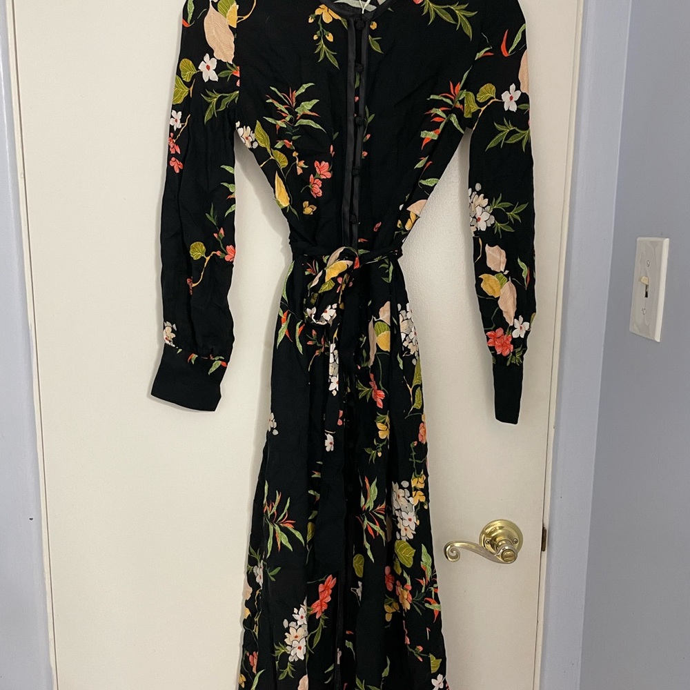 Zara black floral button up dress